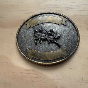 Vintage German Silver Belt Buckle With Embossed Horse Design